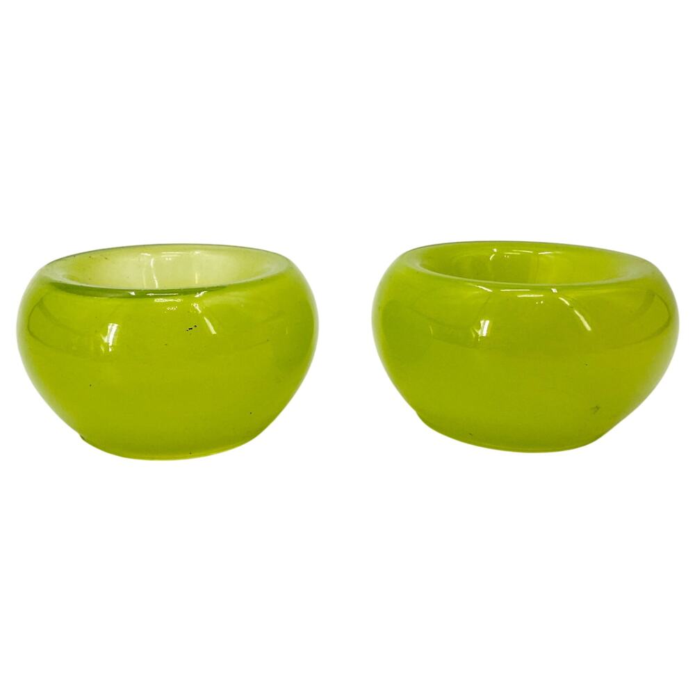 pair of lime green Glass tea light Candle Holders home decor curved round cups